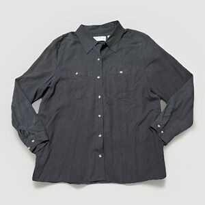 Orvis‎ Mens Large 100% Silk Button Down Short Sleeve Shirt Collar Camp Beach